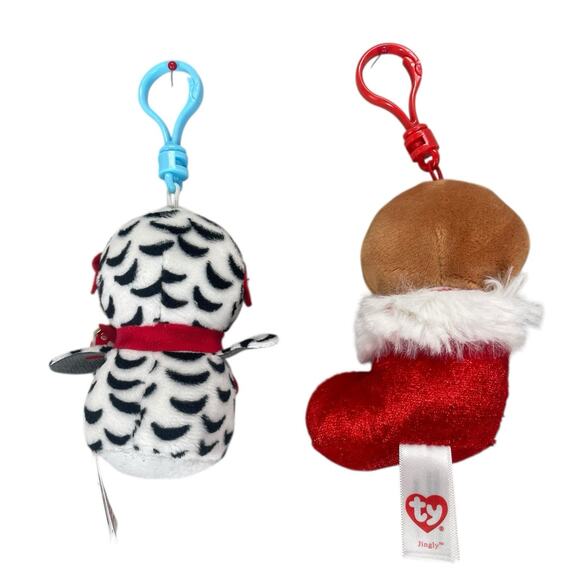 TY Christmas Plush Backpack Clip Lot of 2 JINGLY Gingerbread Man & Nester Owl - Picture 2 of 5